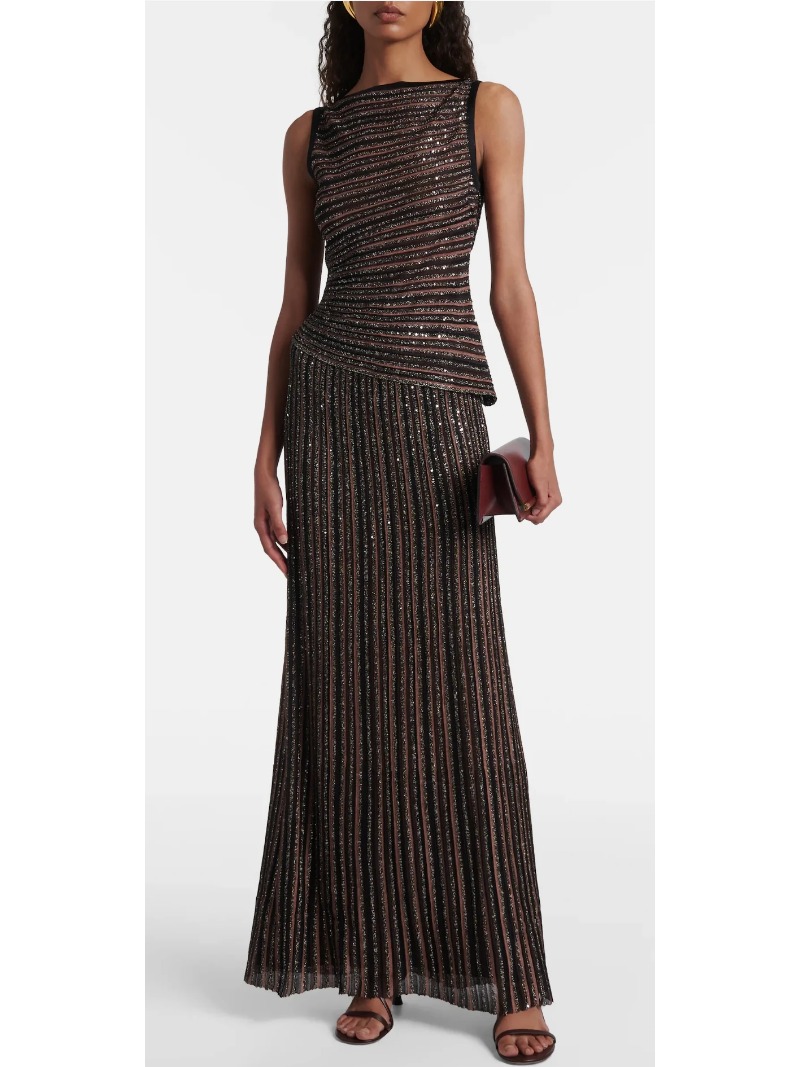 Female Formal Wear - Striped Sequin 2-piece Women Evening Gown