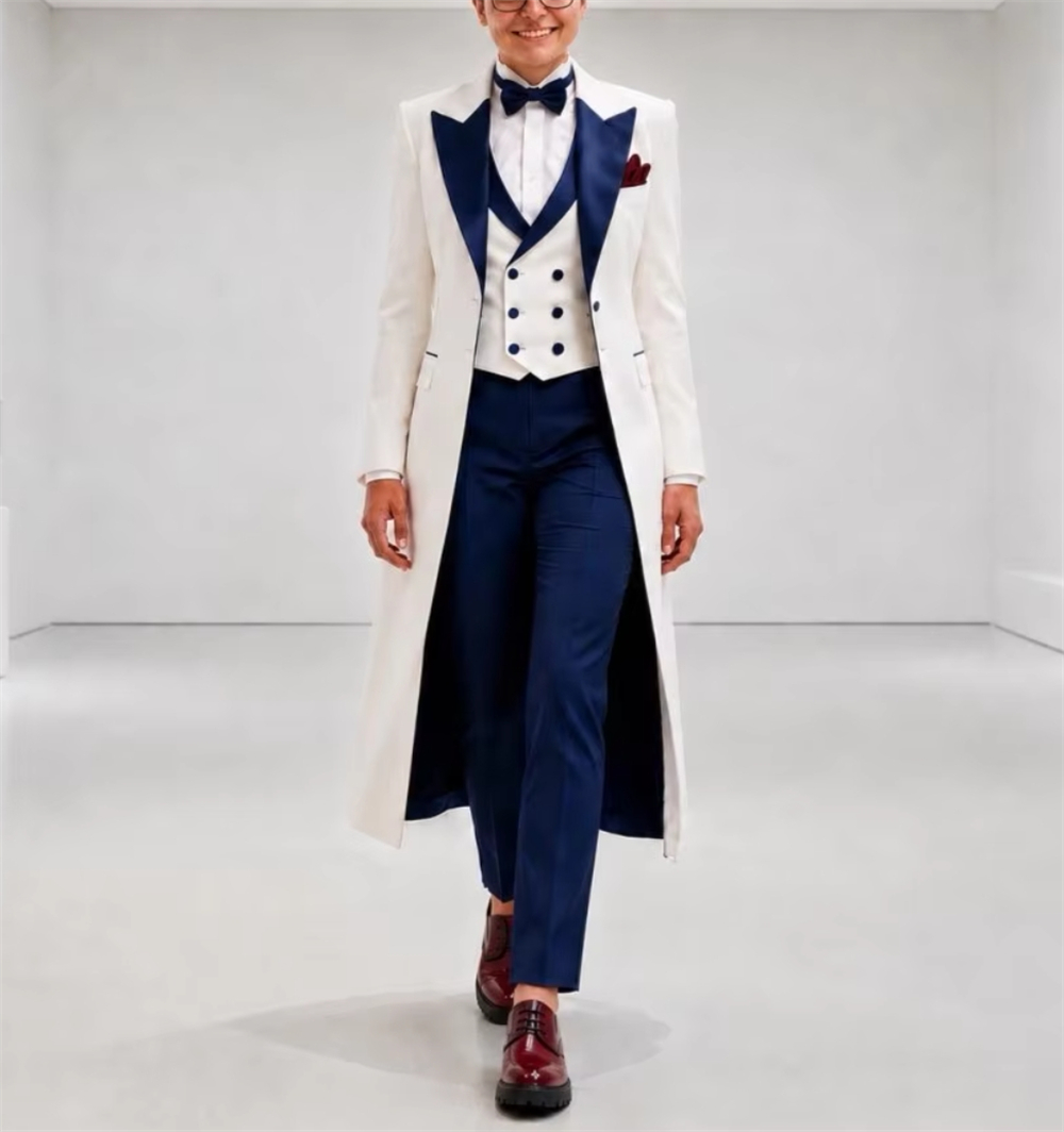 Women Formal Wear Blazers - Navy Blue White Women's Jacket Suits