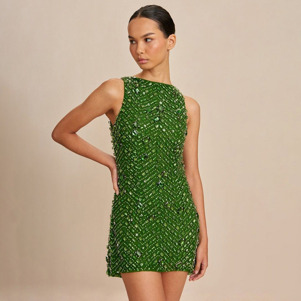 Green Rhinestone Embroidery Sl - Women'S Formal Dinner Wear review and price