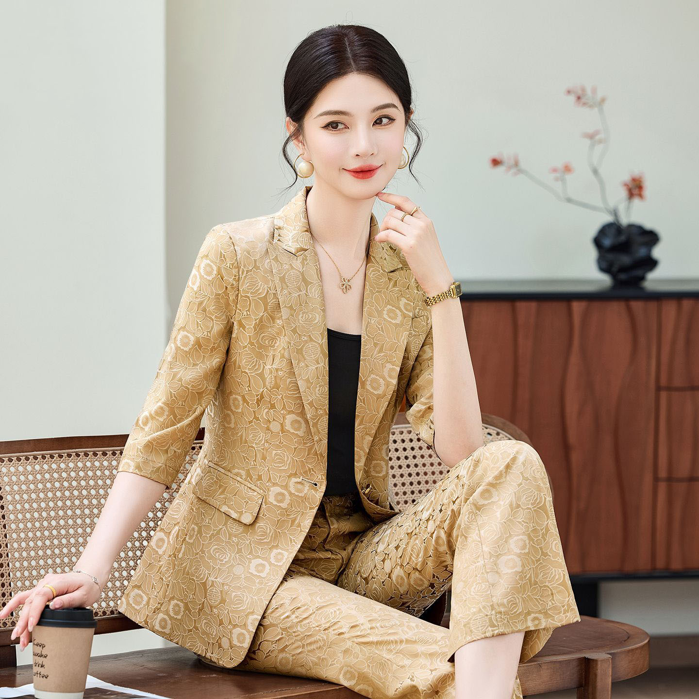 Fashion Apricot Half Sleeve Pr - Women Formal Wear Blazers review and price