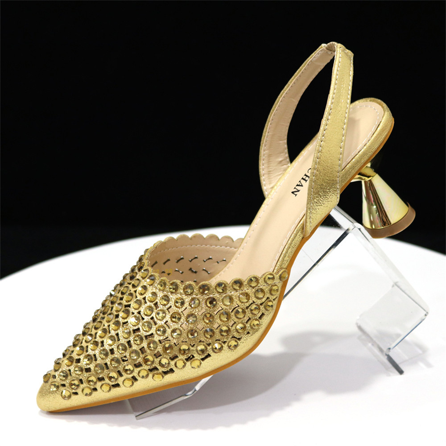 Shiny Gold Rhinestone Shoe & B - Slingback Heel Formal review and price