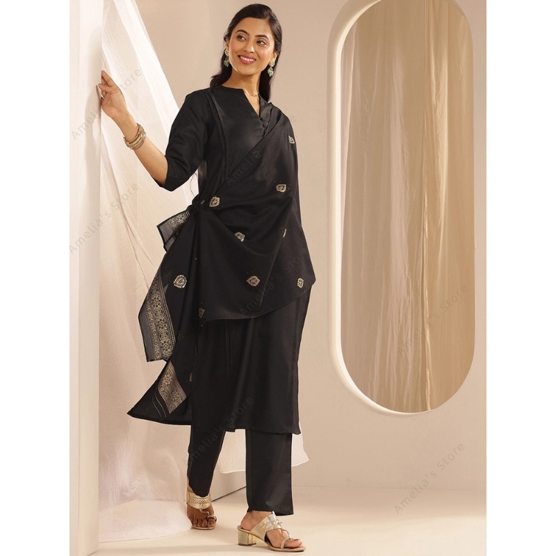 Women's Black Jacquard Kurta P - Women Formal Wear Indian review and price
