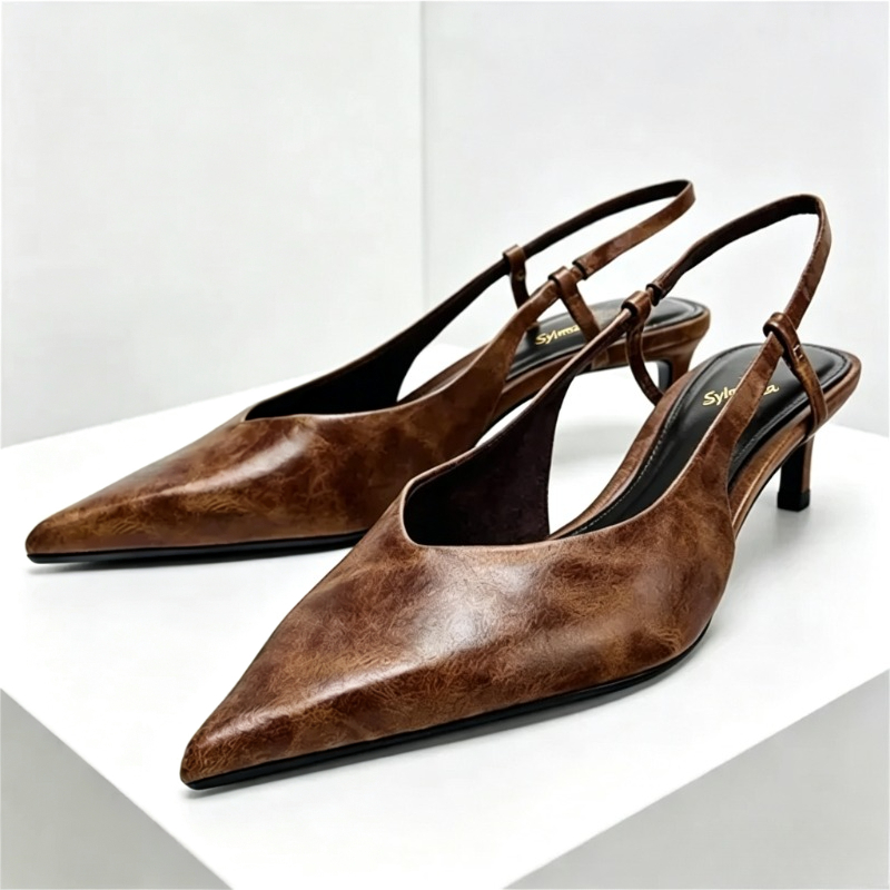 Retro Brown Kitten Heel Design - Slingback Heel Formal review and price